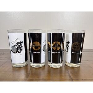 4 Vintage US Military Black And Gold Glass Cups
